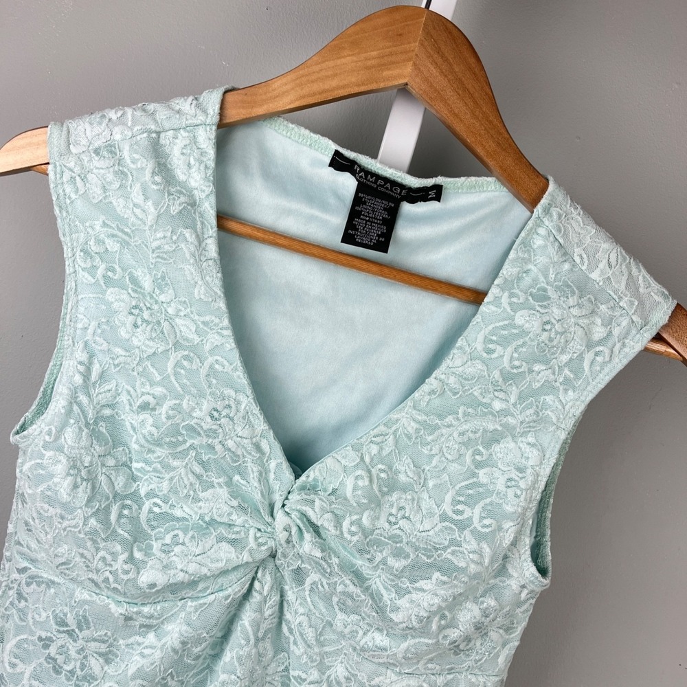 Rampage Lace Babydoll Top Womens M Aqua Sleeveless Fairy Vintage Y2K Whimsigoth